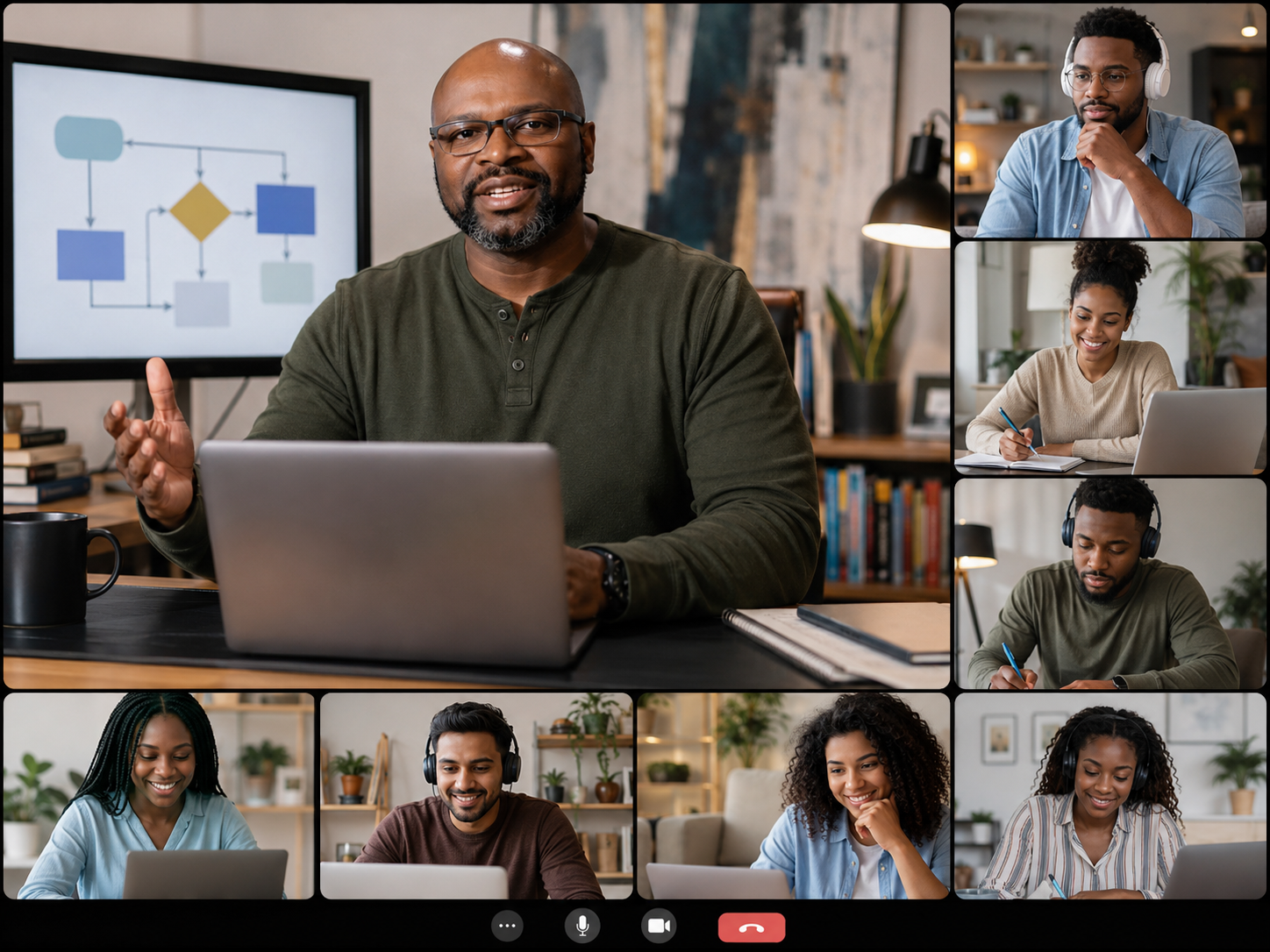 Remote online cohort with instructor and learners joining from separate spaces